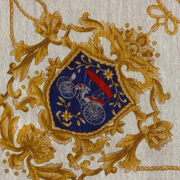 Celine Red, Blue and Gold Scarf with Carriage Motif - Picture 5 of 6